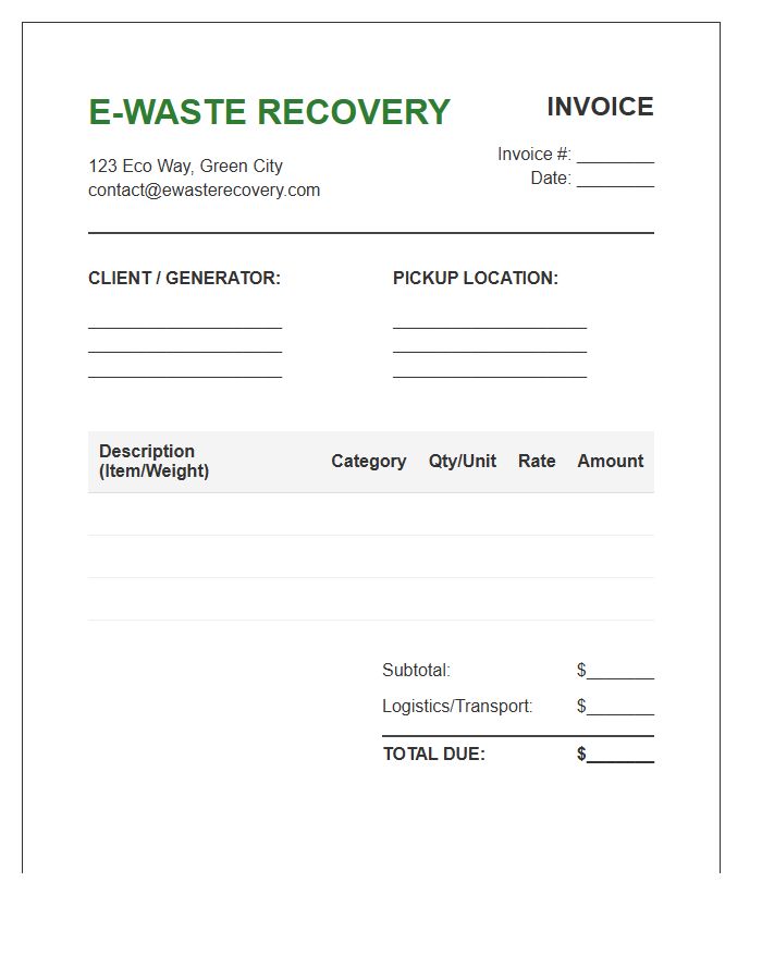 Electronic Waste Recovery Service Invoice Template