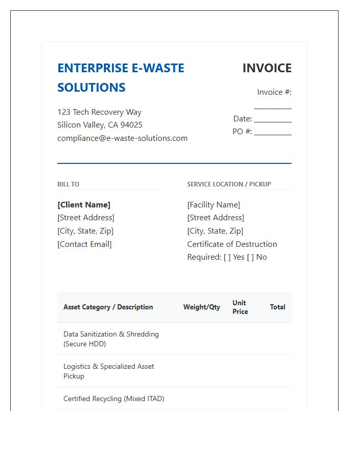 Enterprise Electronic Waste Solutions Invoice Template