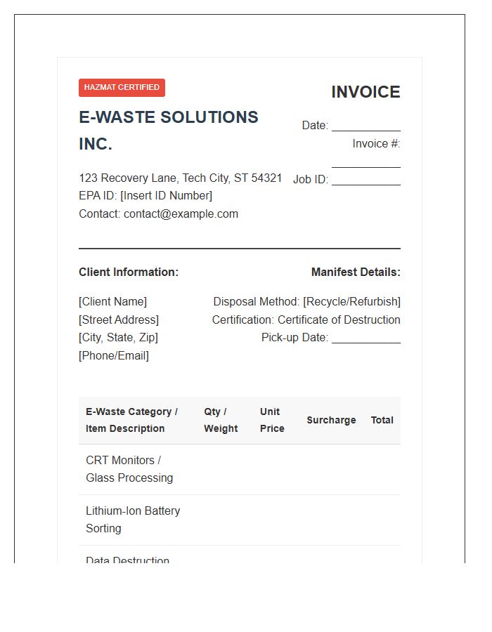 Hazardous Electronic Waste Management Invoice Template