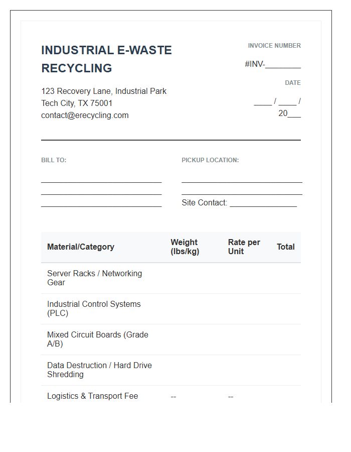 Industrial E-Waste Recycling Service Invoice Template