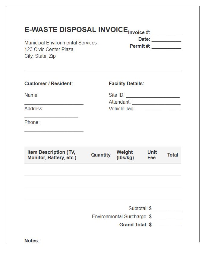 Municipal Electronic Waste Disposal Invoice Template