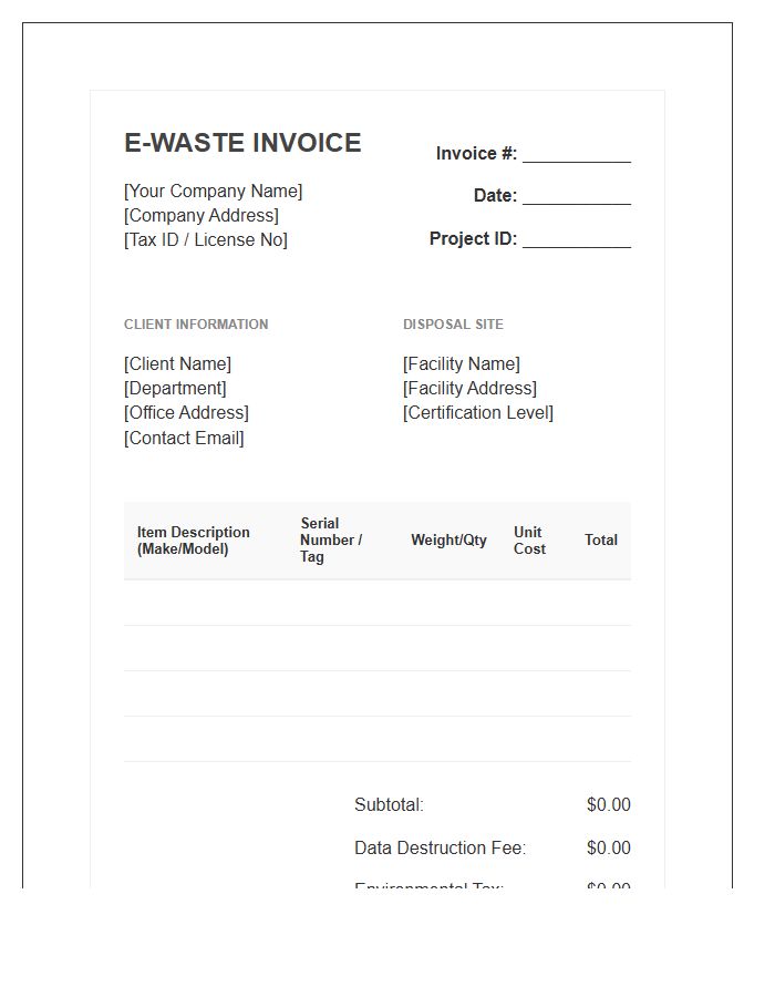 Office Electronic Waste Decommissioning Invoice Template