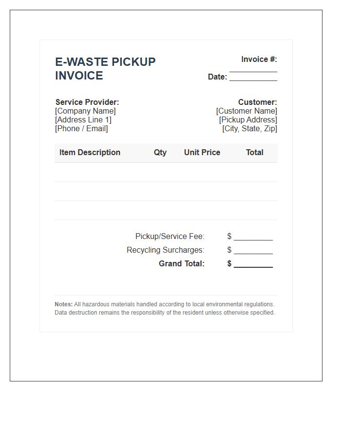 Residential Electronic Waste Pickup Invoice Template