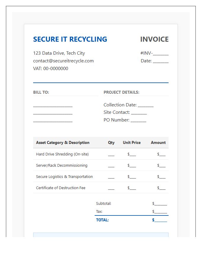 Secure IT Asset Recycling Invoice Template
