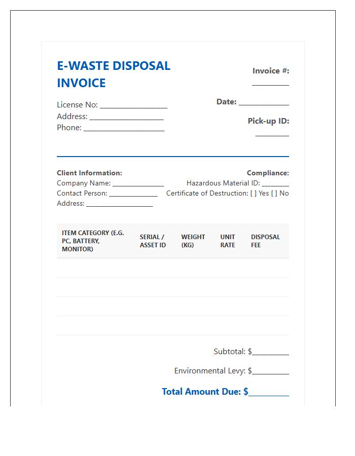 Specialized Electronic Scrap Disposal Invoice Template