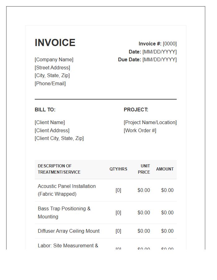Acoustical Treatment Installation Invoice Template