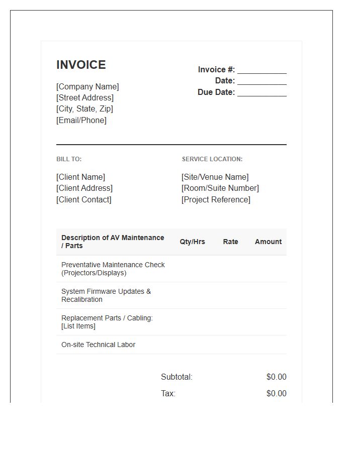 Audio Visual Maintenance Services Invoice Template