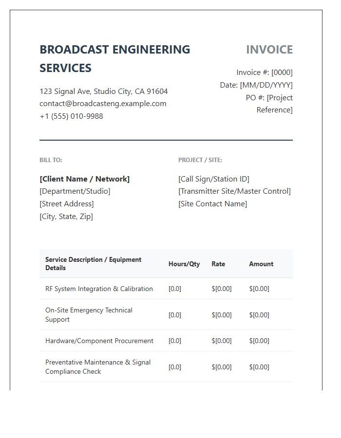 Broadcast System Engineering Invoice Template