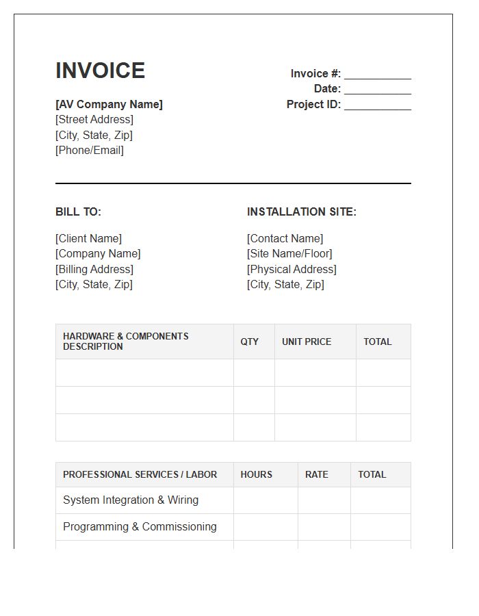Commercial Audio Visual Installation Invoice Template