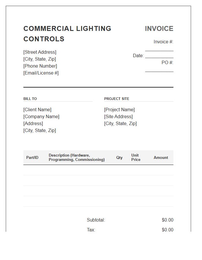 Commercial Lighting Control Invoice Template