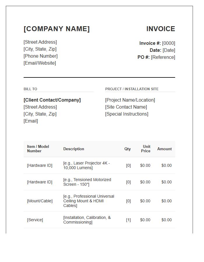 Commercial Projection System Invoice Template