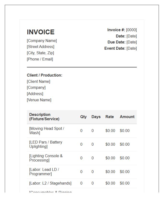Commercial Stage Lighting Invoice Template
