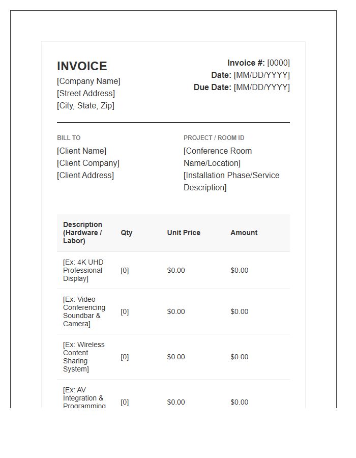 Conference Room Technology Invoice Template