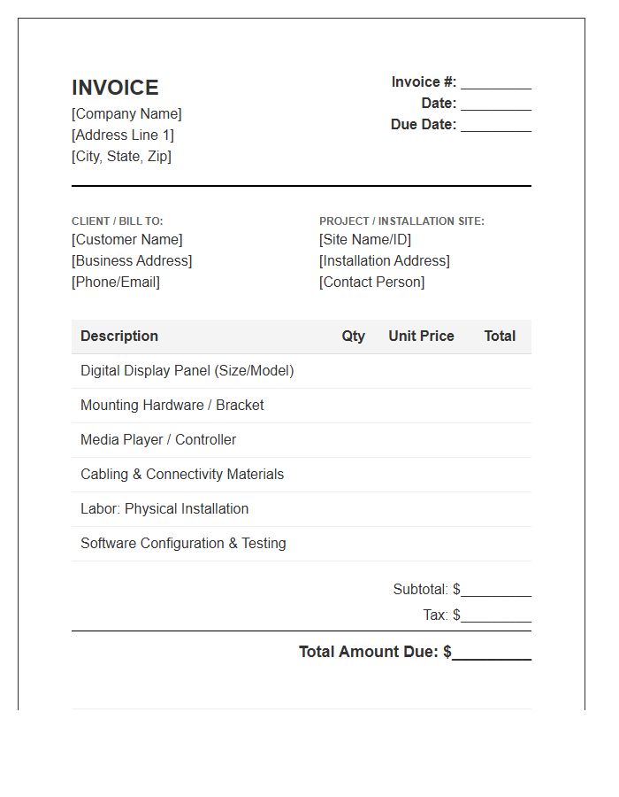 Digital Signage Installation Invoice Template