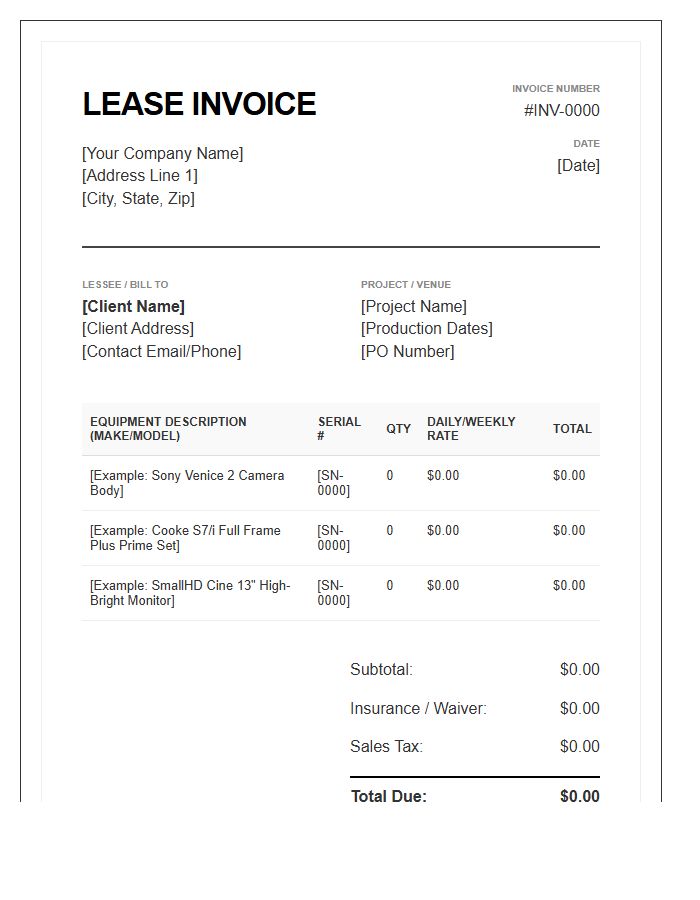 Pro AV Equipment Leasing Invoice Template
