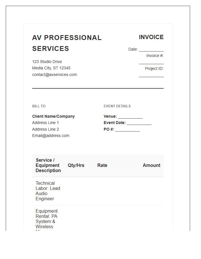 Professional Audio Visual Service Invoice Template