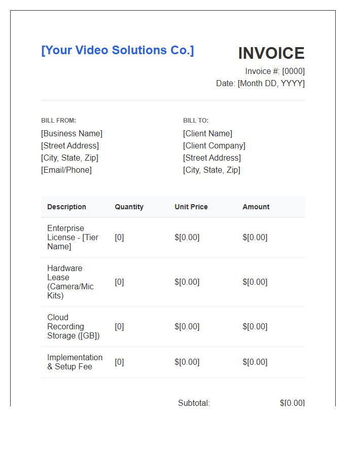Video Conferencing Solutions Invoice Template