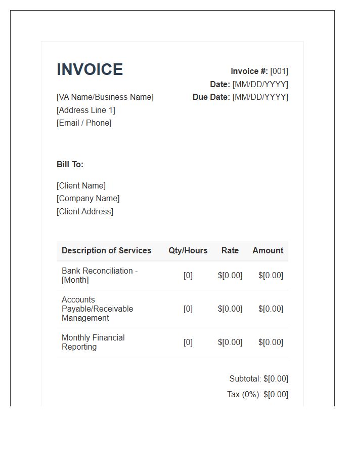Bookkeeping Virtual Assistant Invoice Template