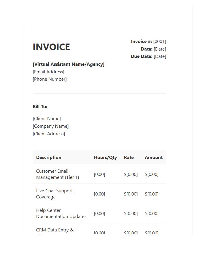 Customer Support Virtual Assistant Invoice Template