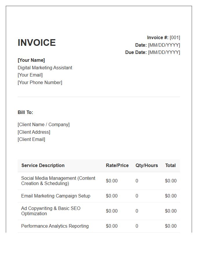 Digital Marketing Assistant Invoice Template