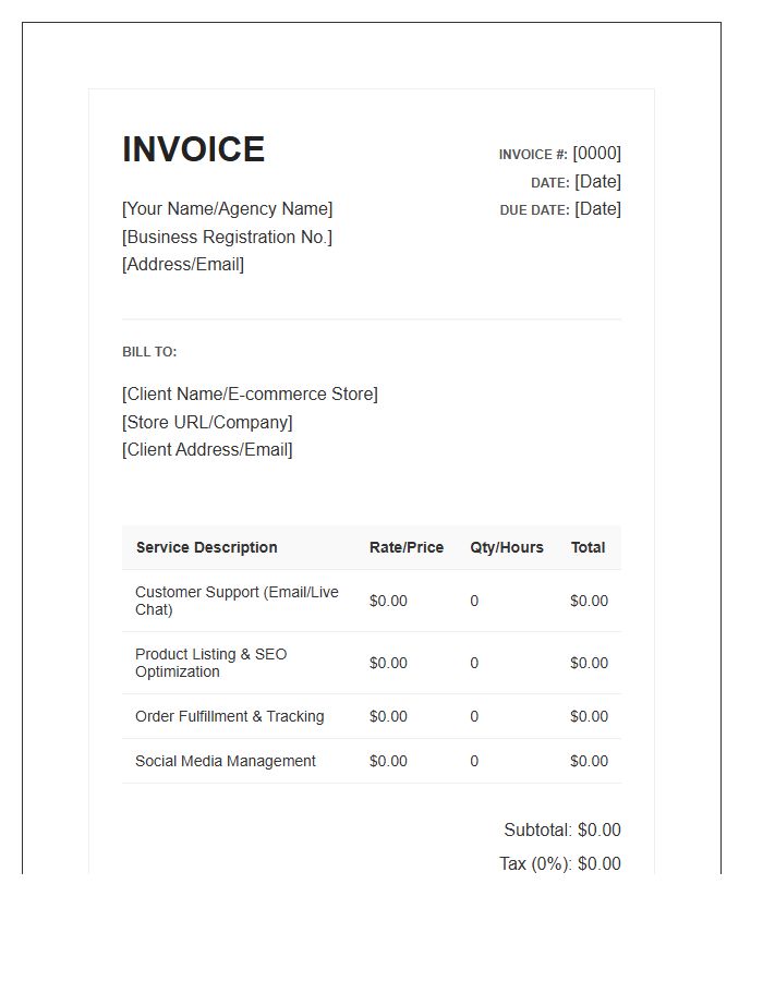 E-commerce Virtual Assistant Invoice Template