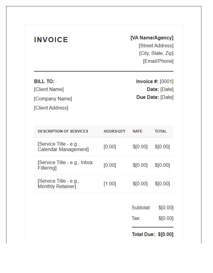 Executive Virtual Assistant Invoice Template