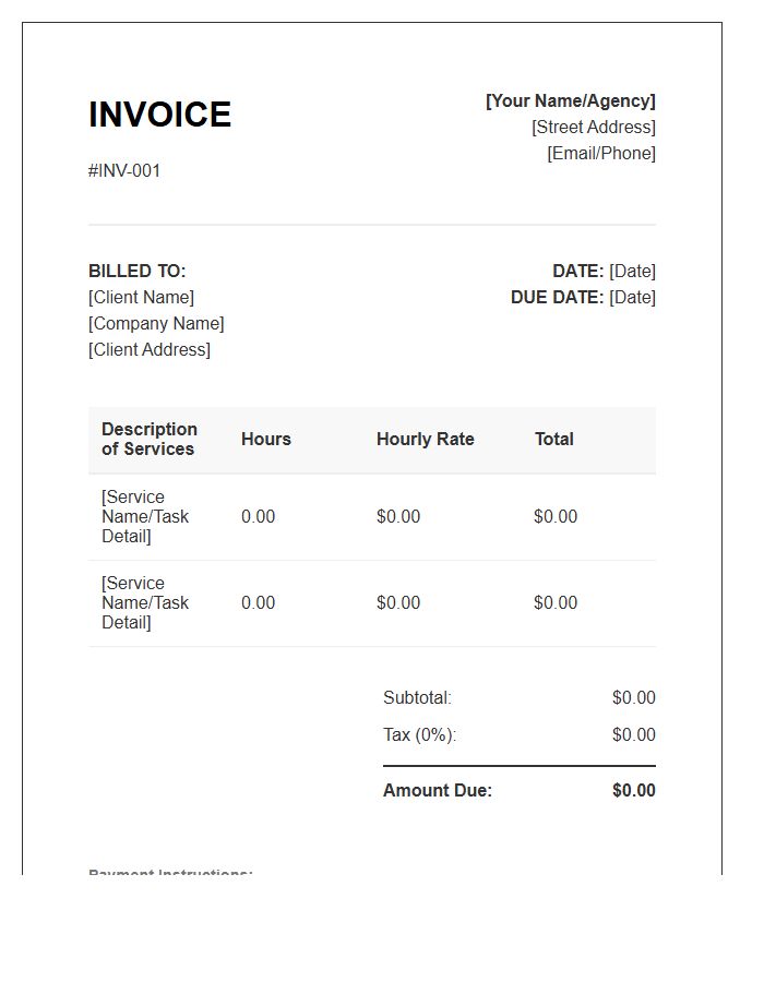 Hourly Rate Virtual Assistant Invoice Template
