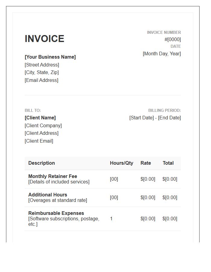Monthly Virtual Assistant Retainer Invoice Template