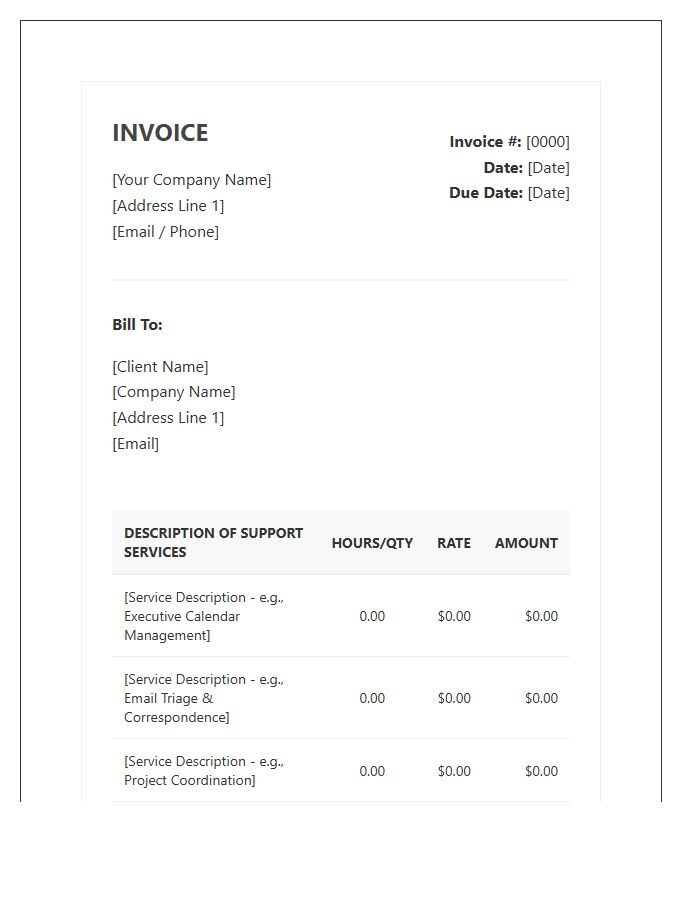 Professional Administrative Support Invoice Template