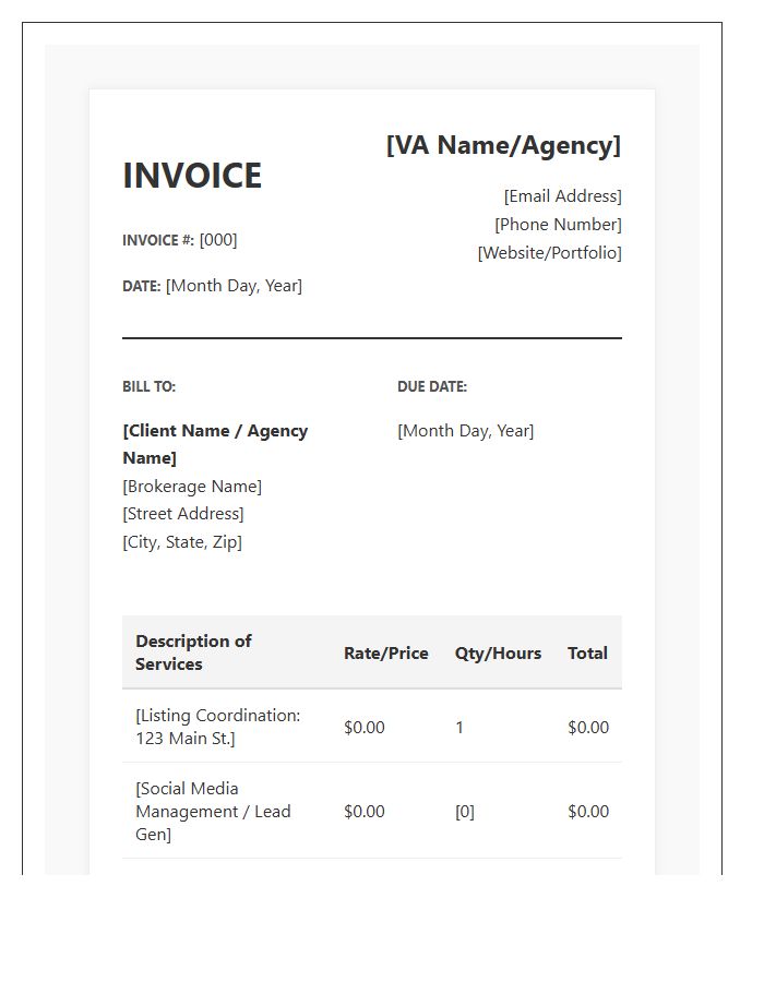 Real Estate Virtual Assistant Invoice Template