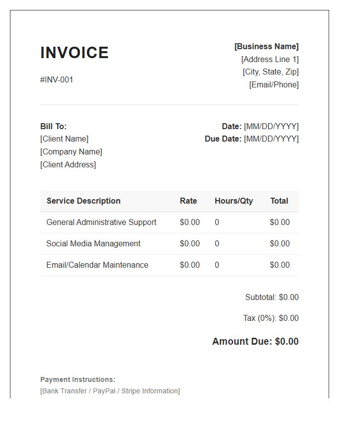 Virtual Assistant Service Invoice Template