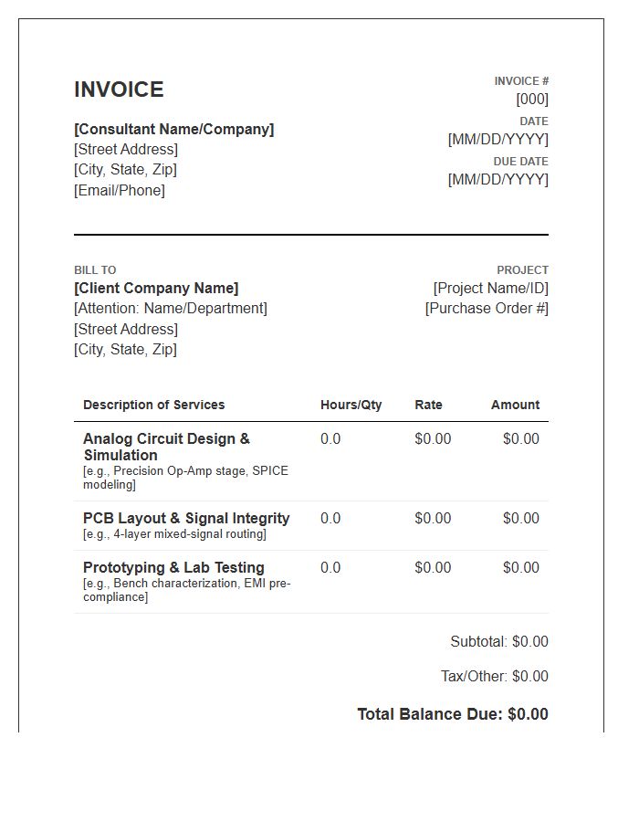 Analog Electronics Design Consultant Invoice Template