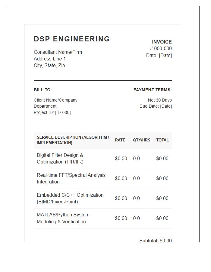 Digital Signal Processing Engineering Invoice Template
