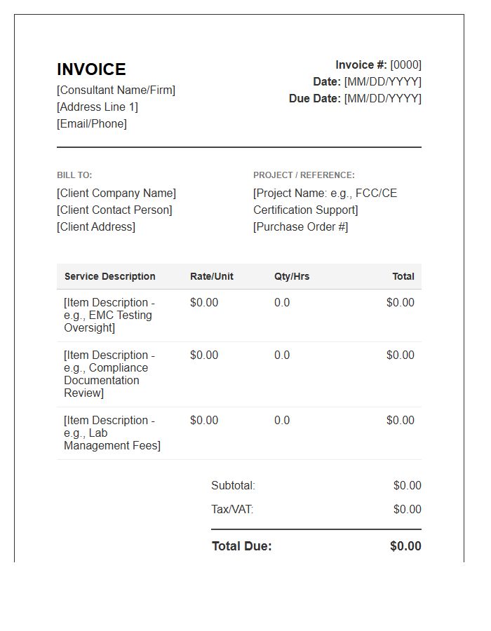 Electronic Engineering Compliance Consultant Invoice Template
