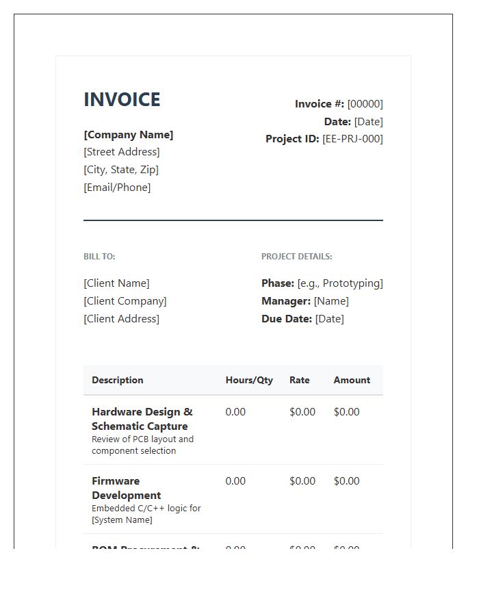 Electronic Engineering Project Management Invoice Template