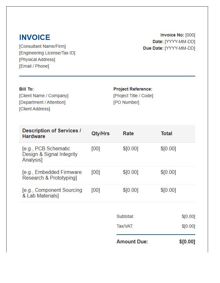 Electronic Engineering Research Consultant Invoice Template