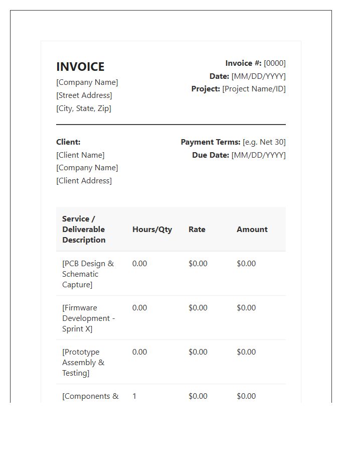 Electronic Product Development Service Invoice Template