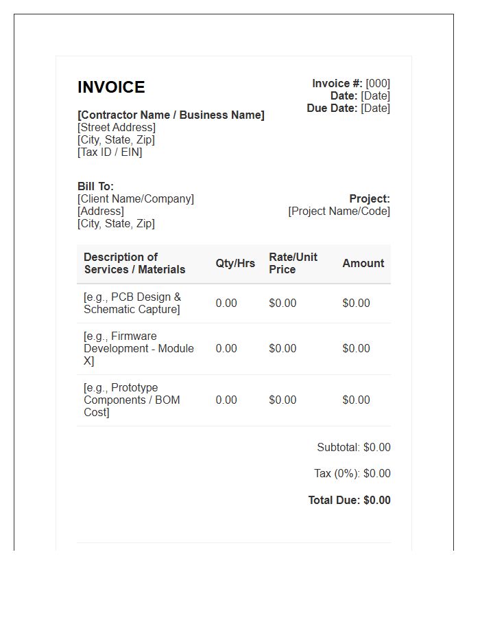 Independent Electronic Engineering Contractor Invoice Template