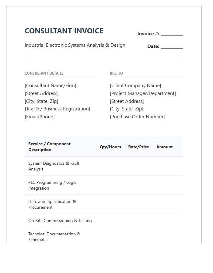 Industrial Electronic Systems Consultant Invoice Template