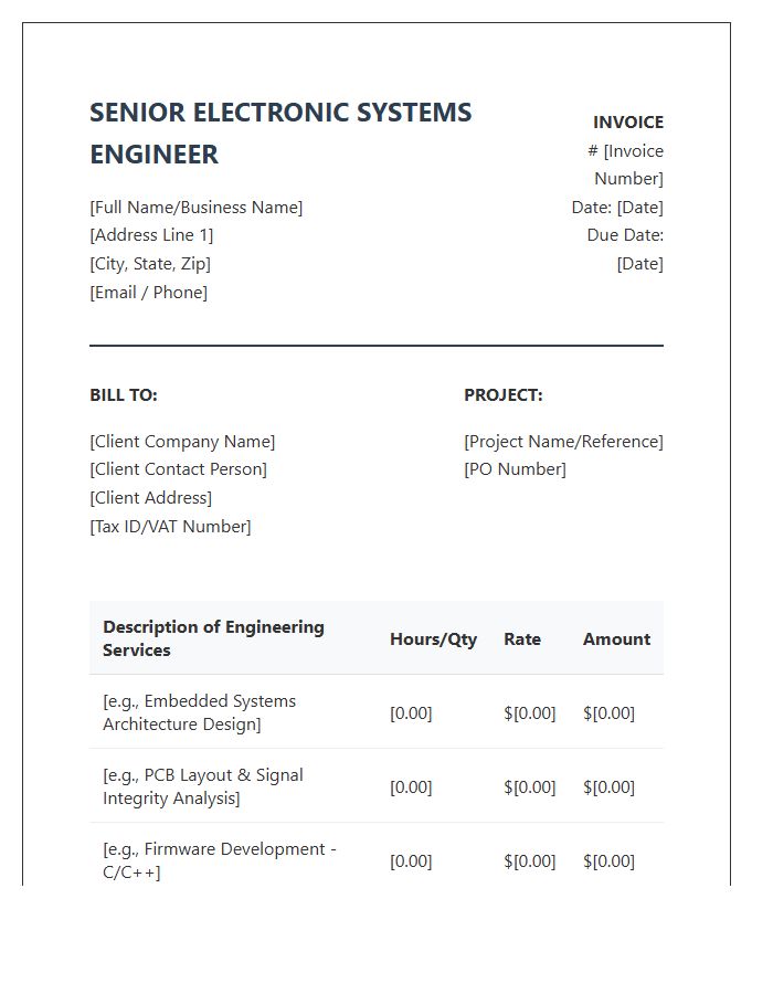 Senior Electronic Systems Engineering Invoice Template