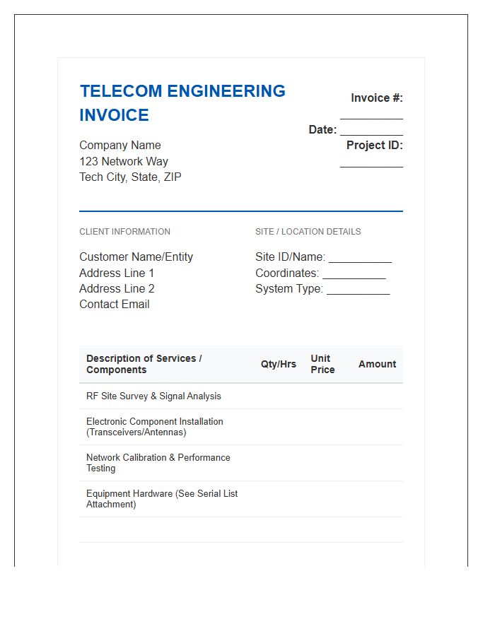 Telecommunications Electronic Engineering Invoice Template