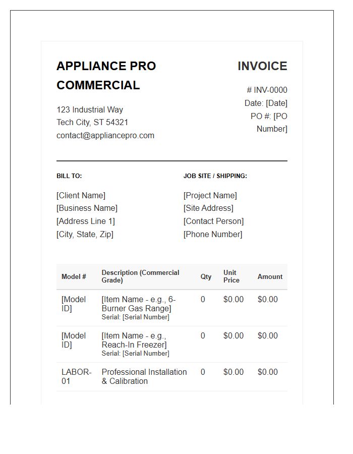 Commercial Grade Appliance Invoice Template