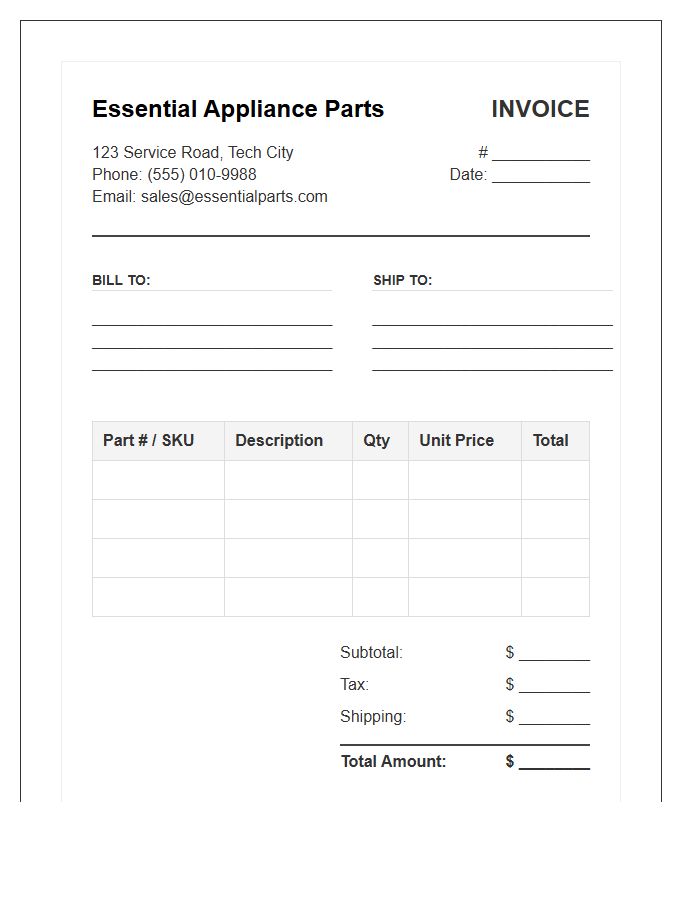 Essential Appliance Parts Invoice Template