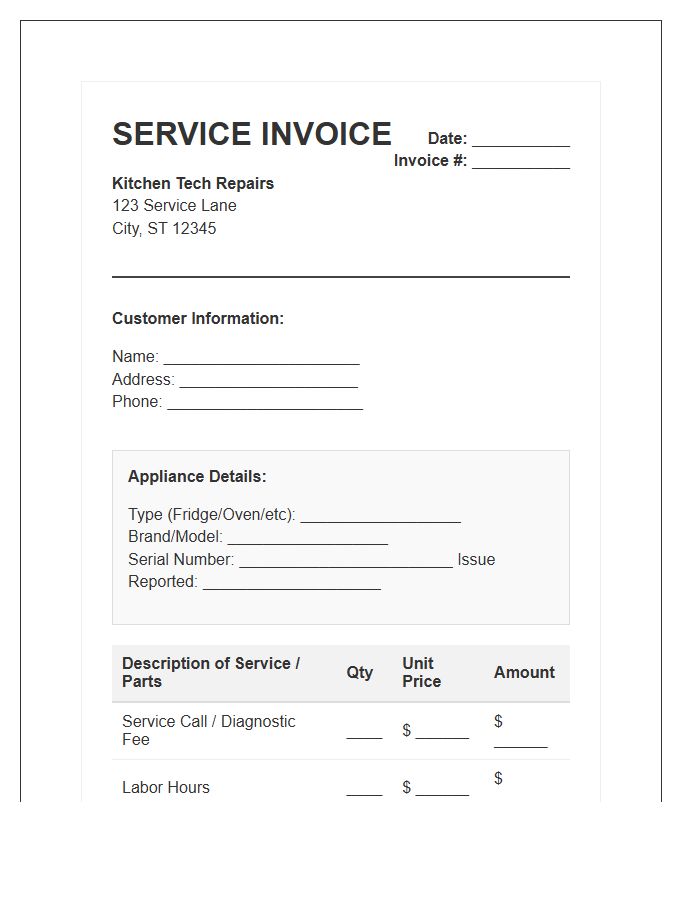 Kitchen Appliance Repair Service Invoice Template