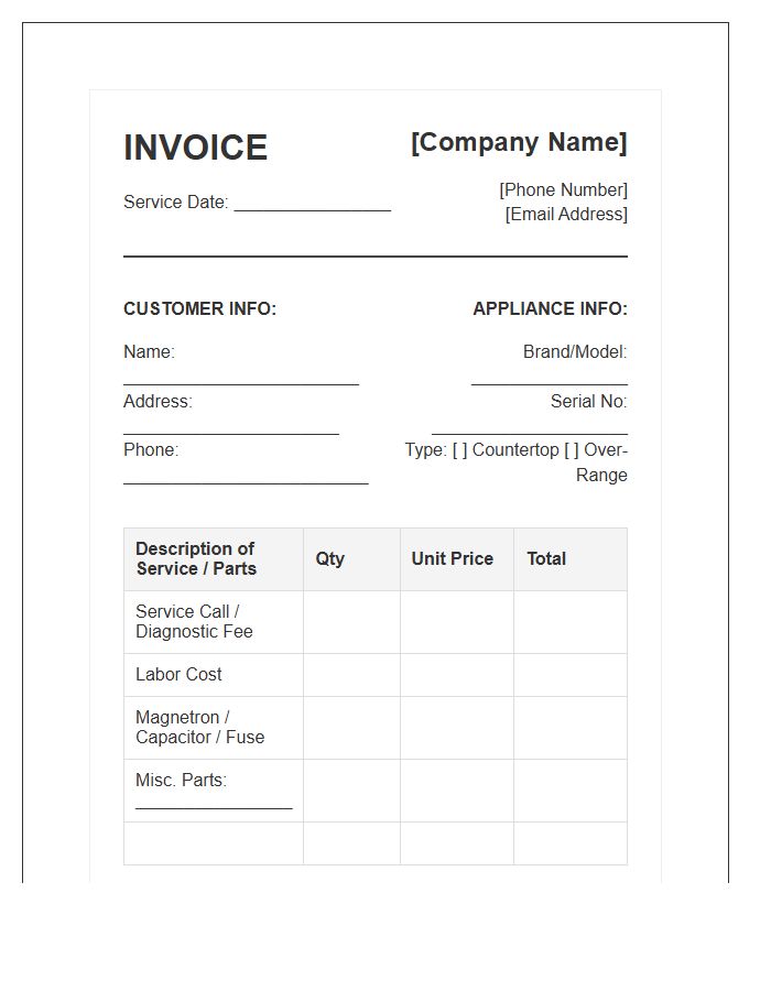 Microwave Oven Repair Invoice Template