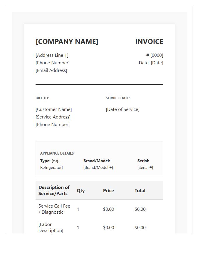Professional Appliance Technician Invoice Template
