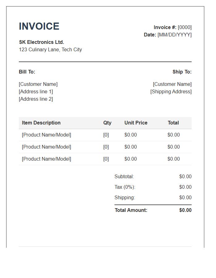 Small Kitchen Electronic Invoice Template