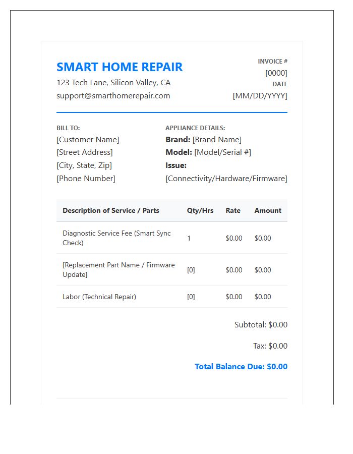 Smart Home Appliance Repair Invoice Template