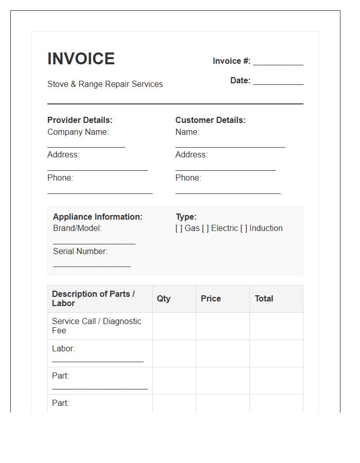 Stove And Range Repair Invoice Template