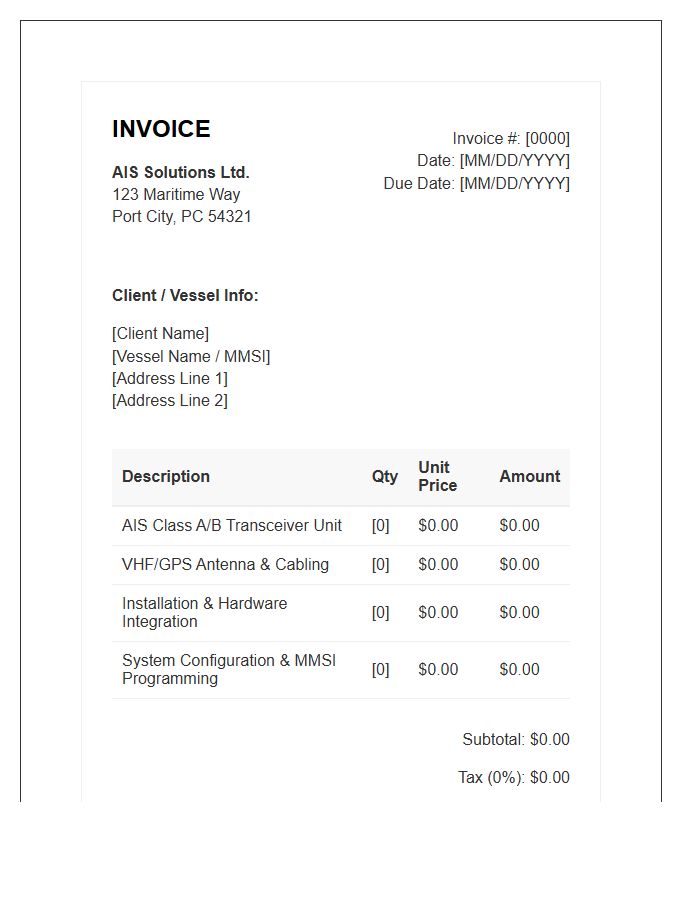 Automatic Identification System Setup Invoice Template